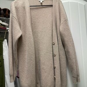Garnet Hill Ribbed Beige Cardigan Sweater